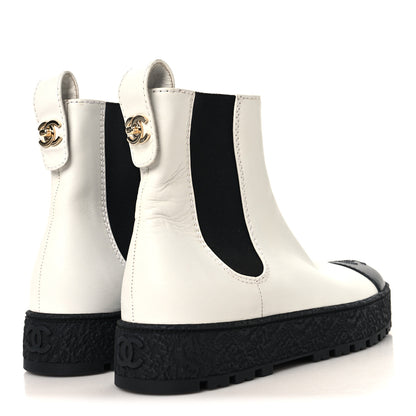 Chanel Calfskin Cap Toe CC Ankle Boots 36 White Black 5 of 8