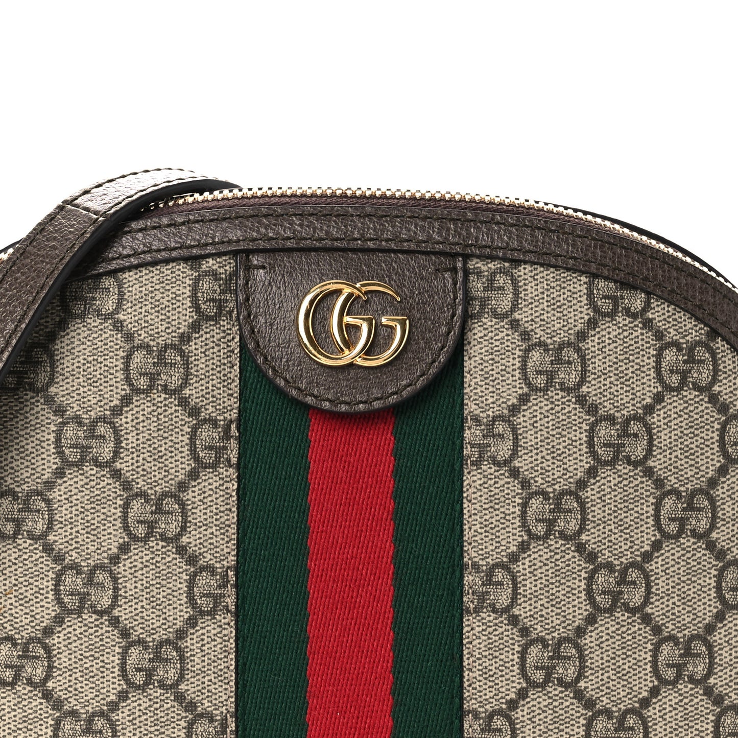 GG Supreme Monogram Textured Dollar Calfskin Web Small Ophidia Dome Shoulder Bag Beige Ebony New Acero