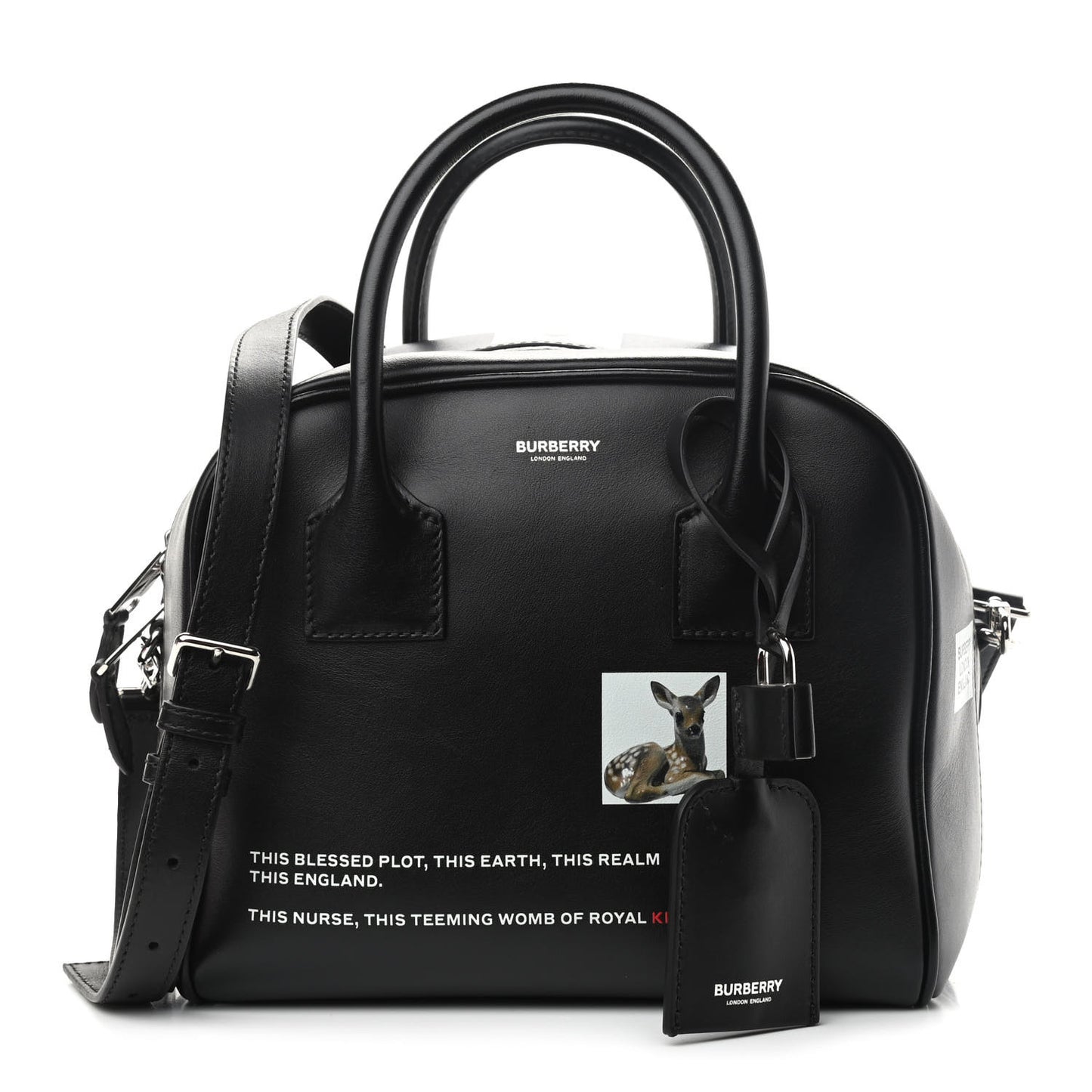 Smooth Calfskin Montage Print Small Cube Bowling Bag Black