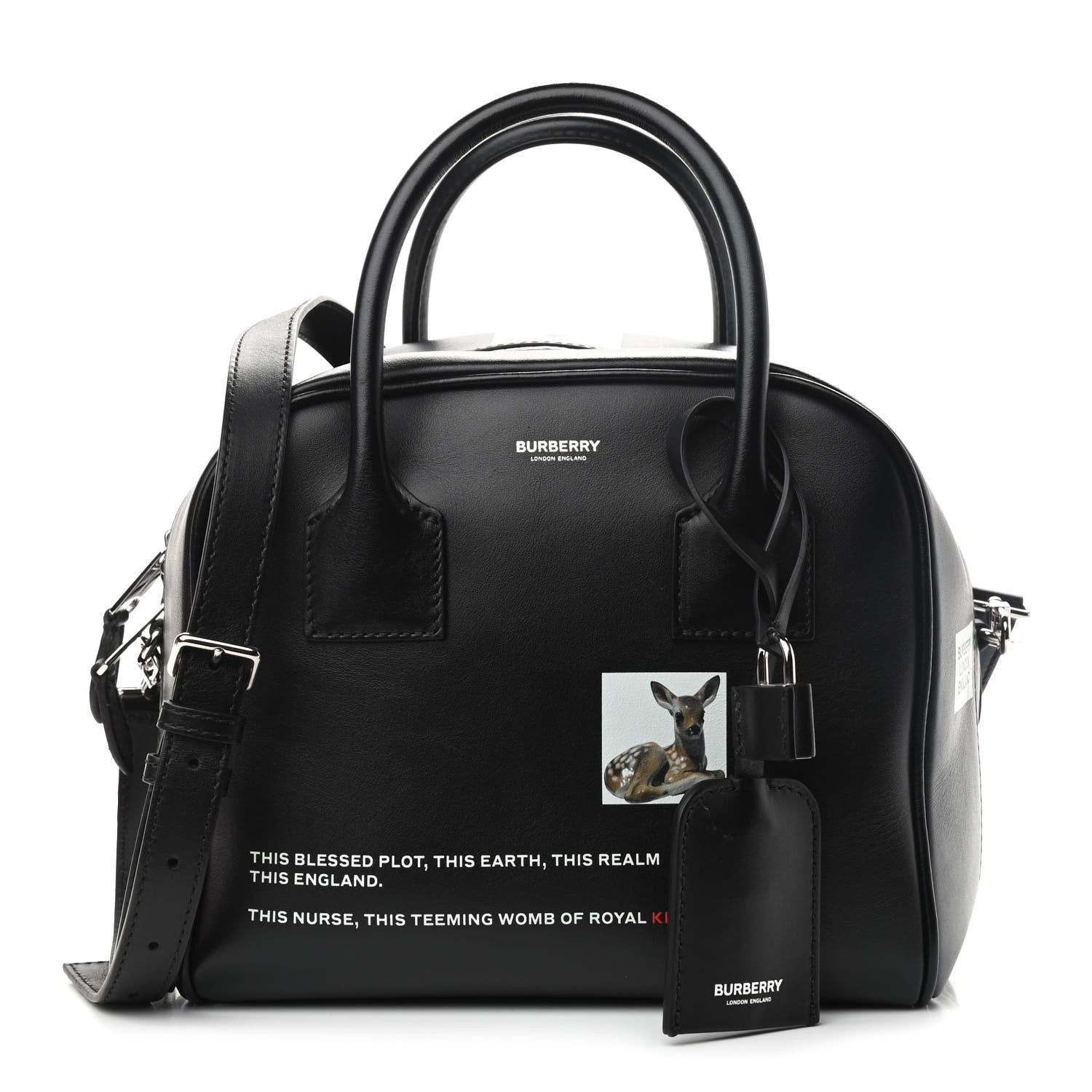 Burberry Smooth Calfskin Montage Print Small Cube Bowling Bag Black 1 of 11