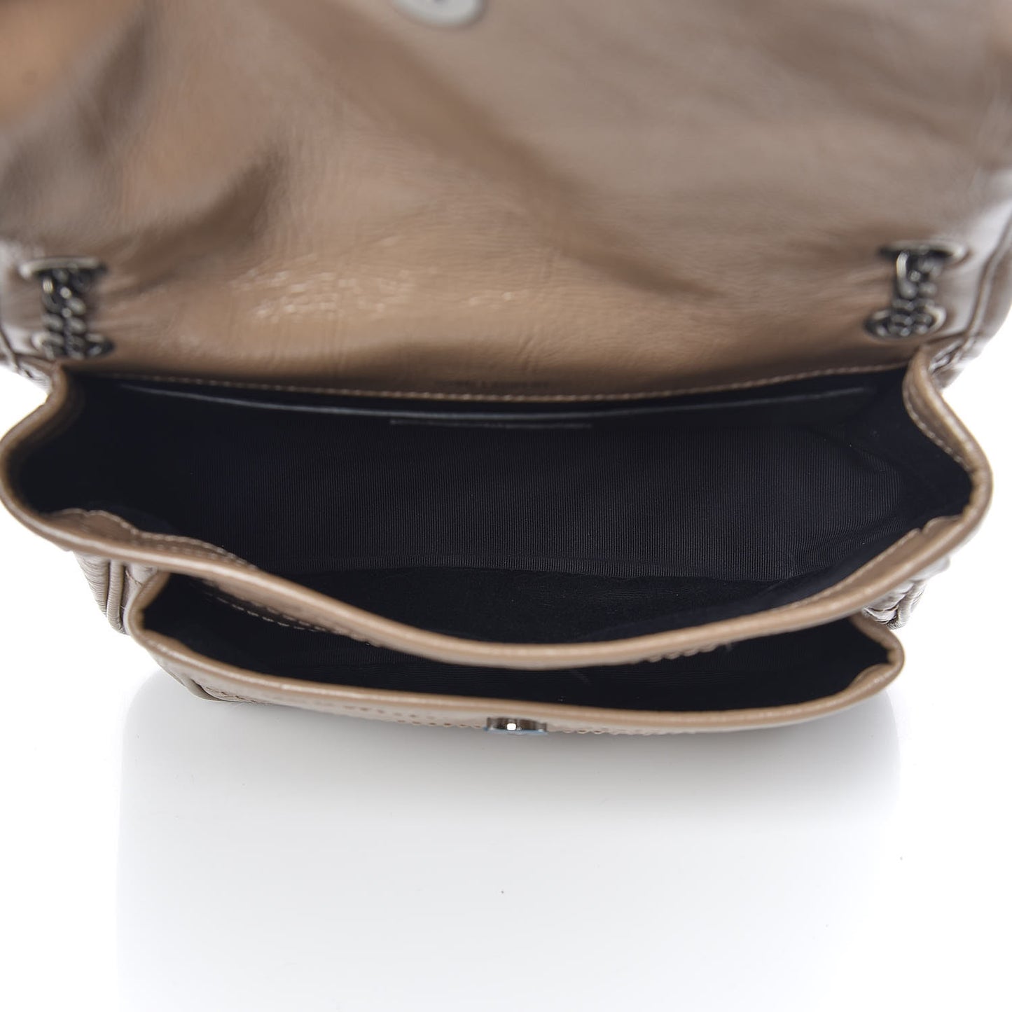 Crinkled Calfskin Matelasse Monogram Baby Niki Chain Satchel Light Taupe