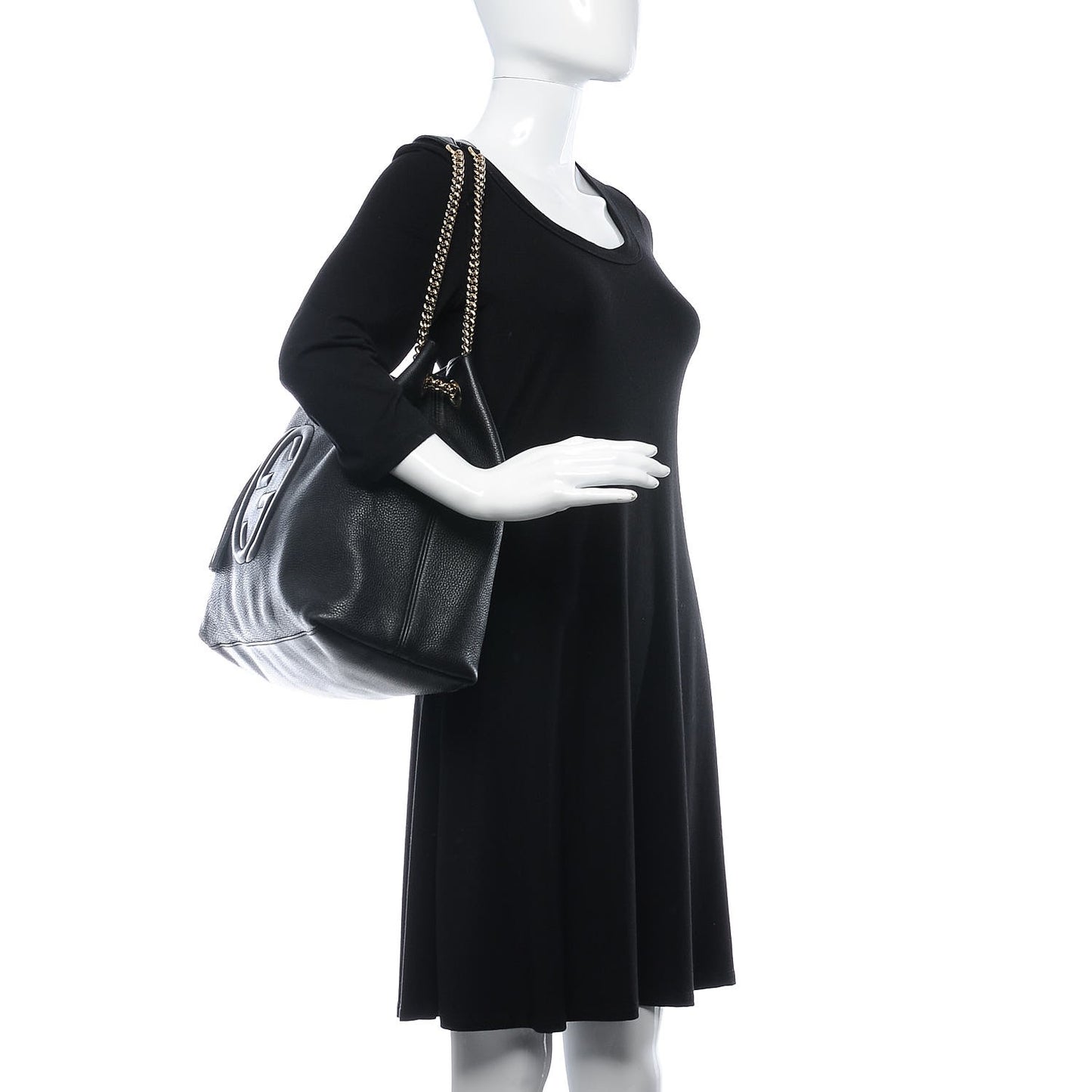 Pebbled Calfskin Large Soho Chain Shoulder Bag Black