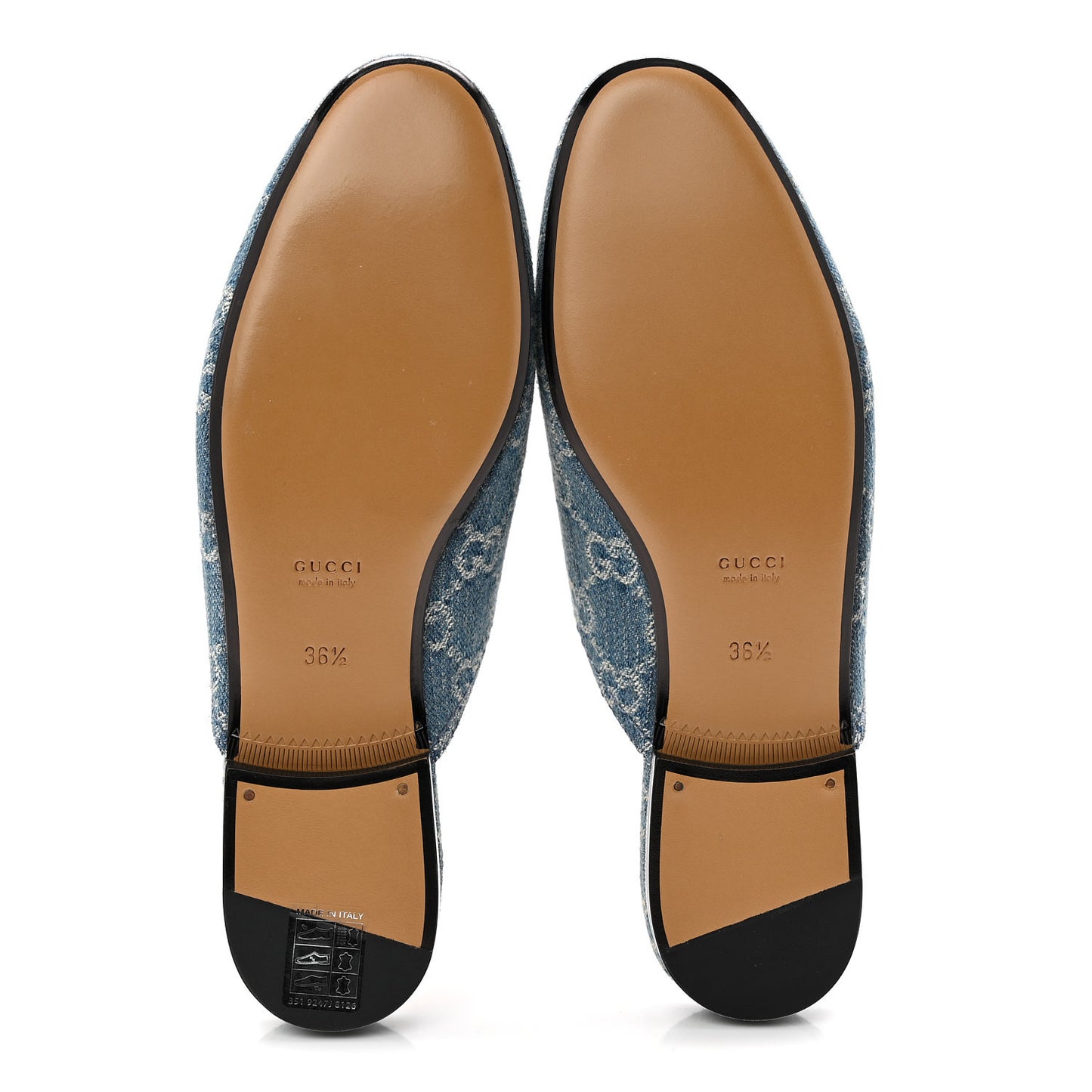 New Denim GG Malaga Kid Womens Princetown Slippers 36.5 Light Blue Royale