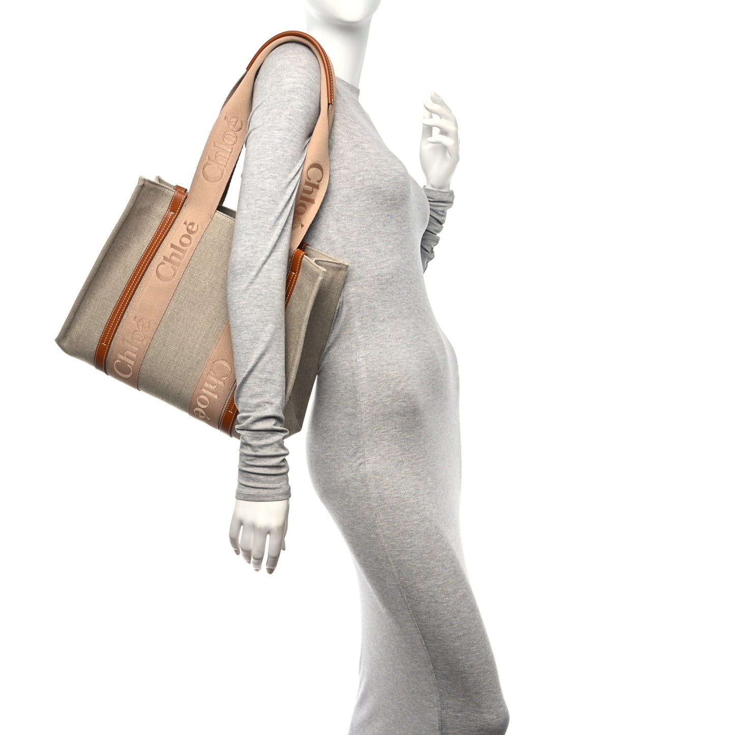 Linen Calfskin Medium Woody Ribbon Tote Soft Tan