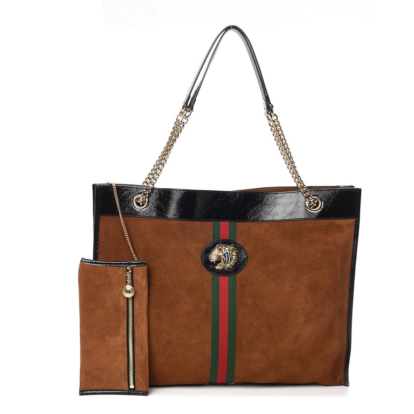 Suede Patent Large Rajah Chain Tote Nocciola Black