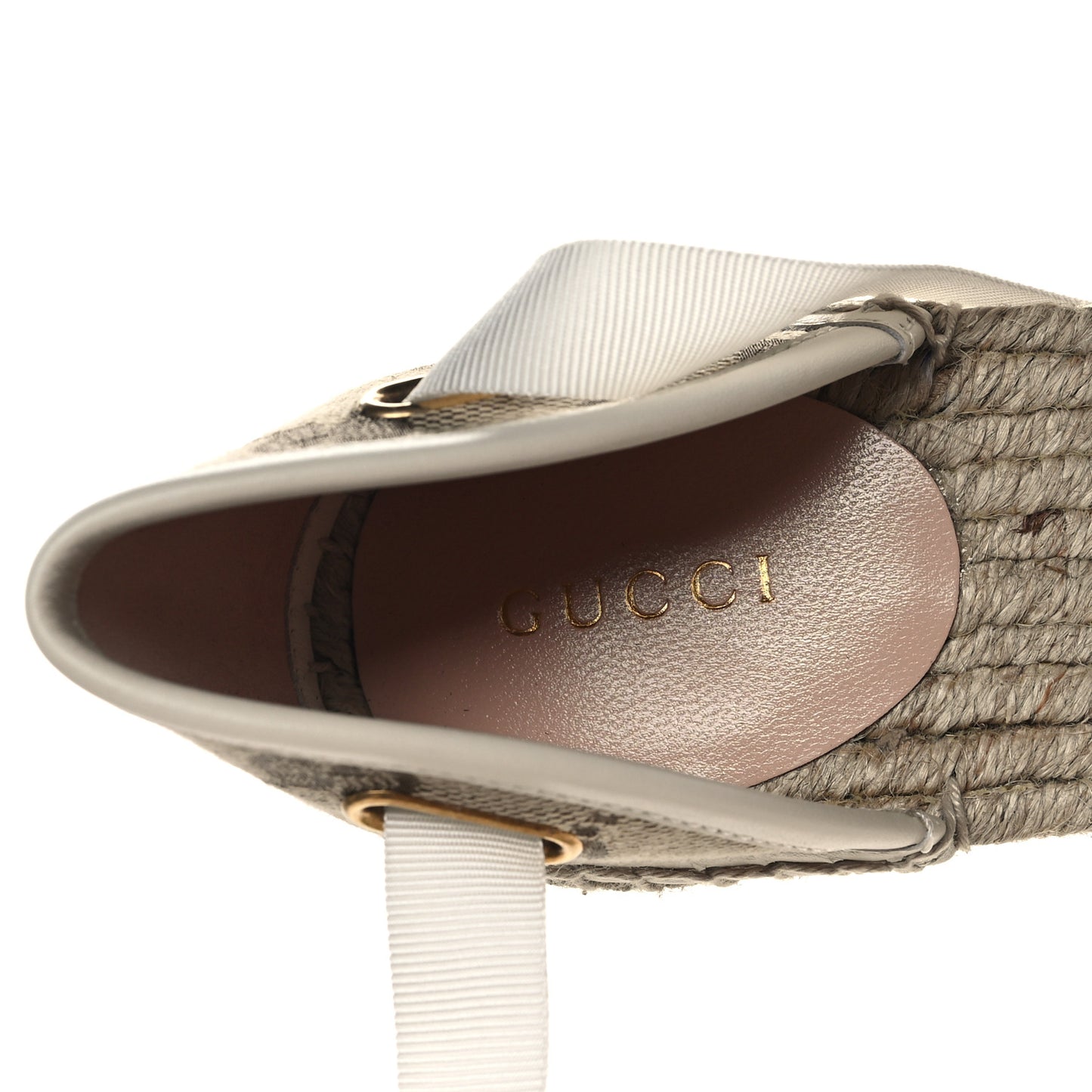 Monogram Patches Ankle Wrap Platform 35/120mm Espadrille Wedges 37.5 Beige White