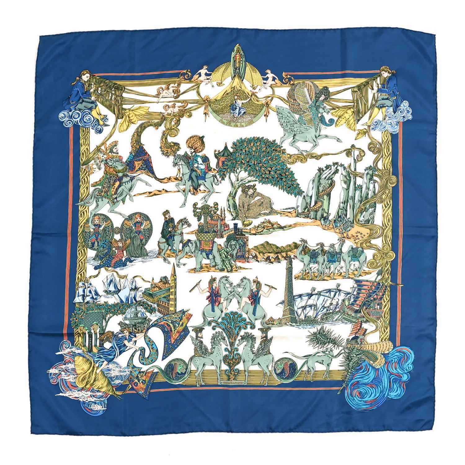 Hermes Silk Au Fil De La Soie Scarf 90 Blue White Multicolor 1 of 8