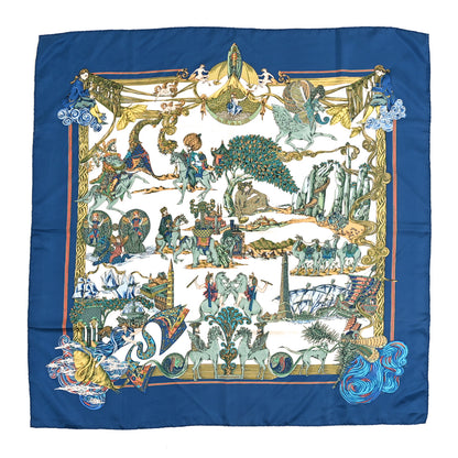 Hermes Silk Au Fil De La Soie Scarf 90 Blue White Multicolor 1 of 8