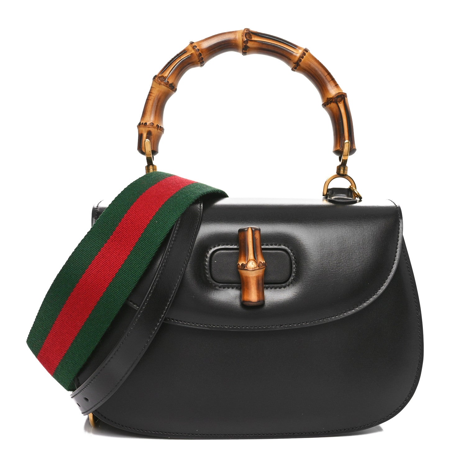 Gucci Boarded Dyana Lux Calfskin Web Medium Bamboo 1947 Top Handle Bag Black 1 of 9