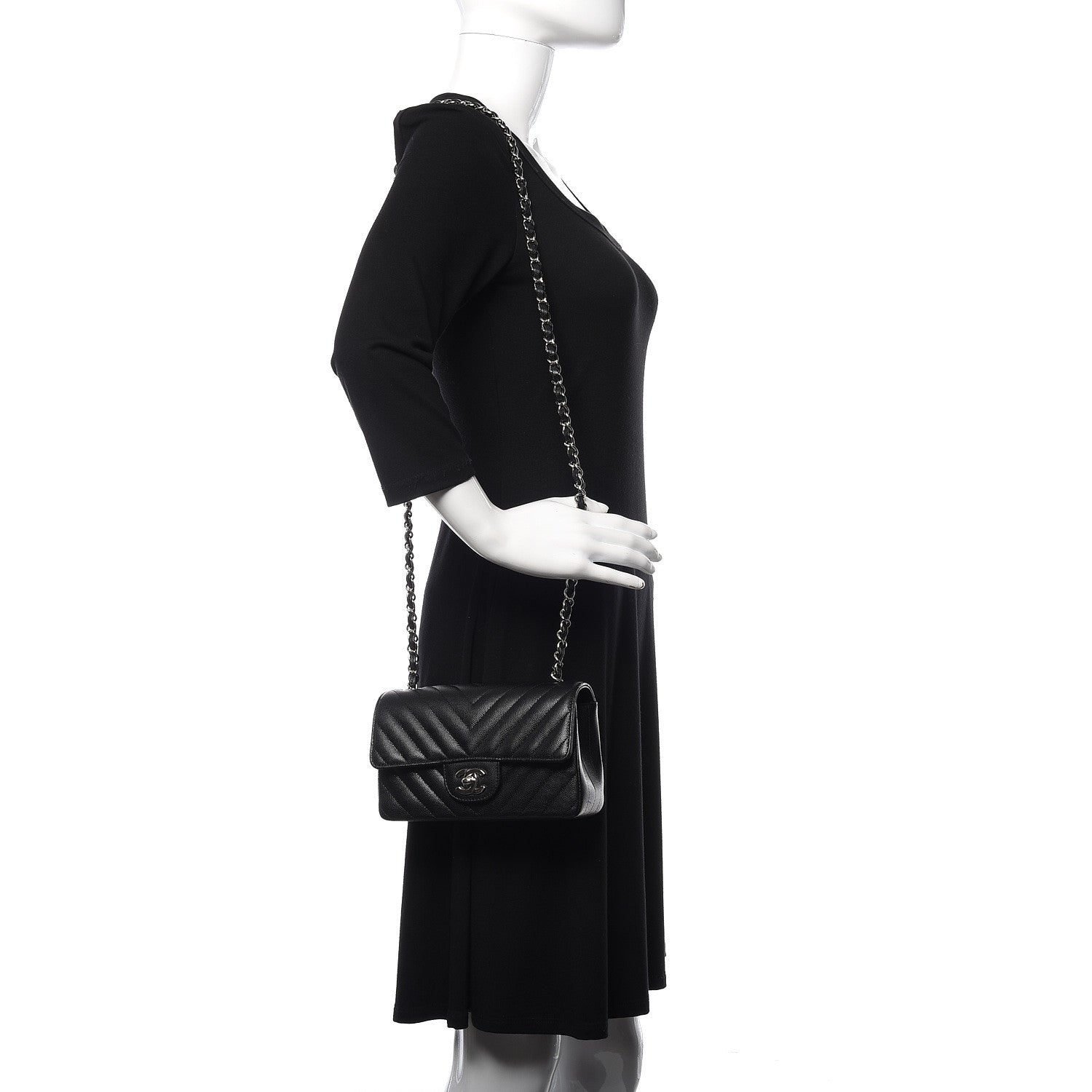 Chanel Caviar Chevron Quilted Mini Rectangular Flap Black 2 of 12