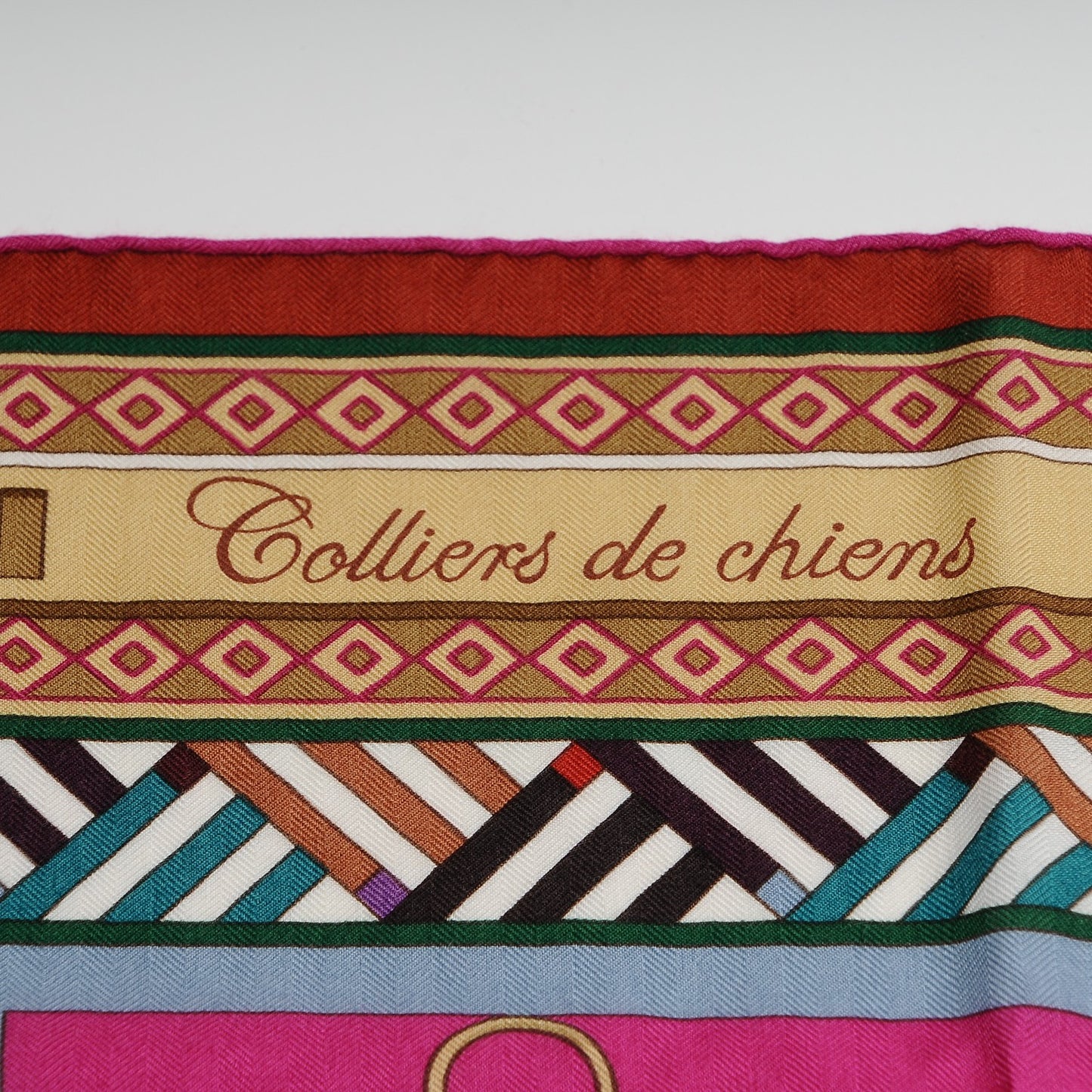 Cashmere Silk Colliers de Chiens Shawl 140 Fuchsia Turquoise Grenat