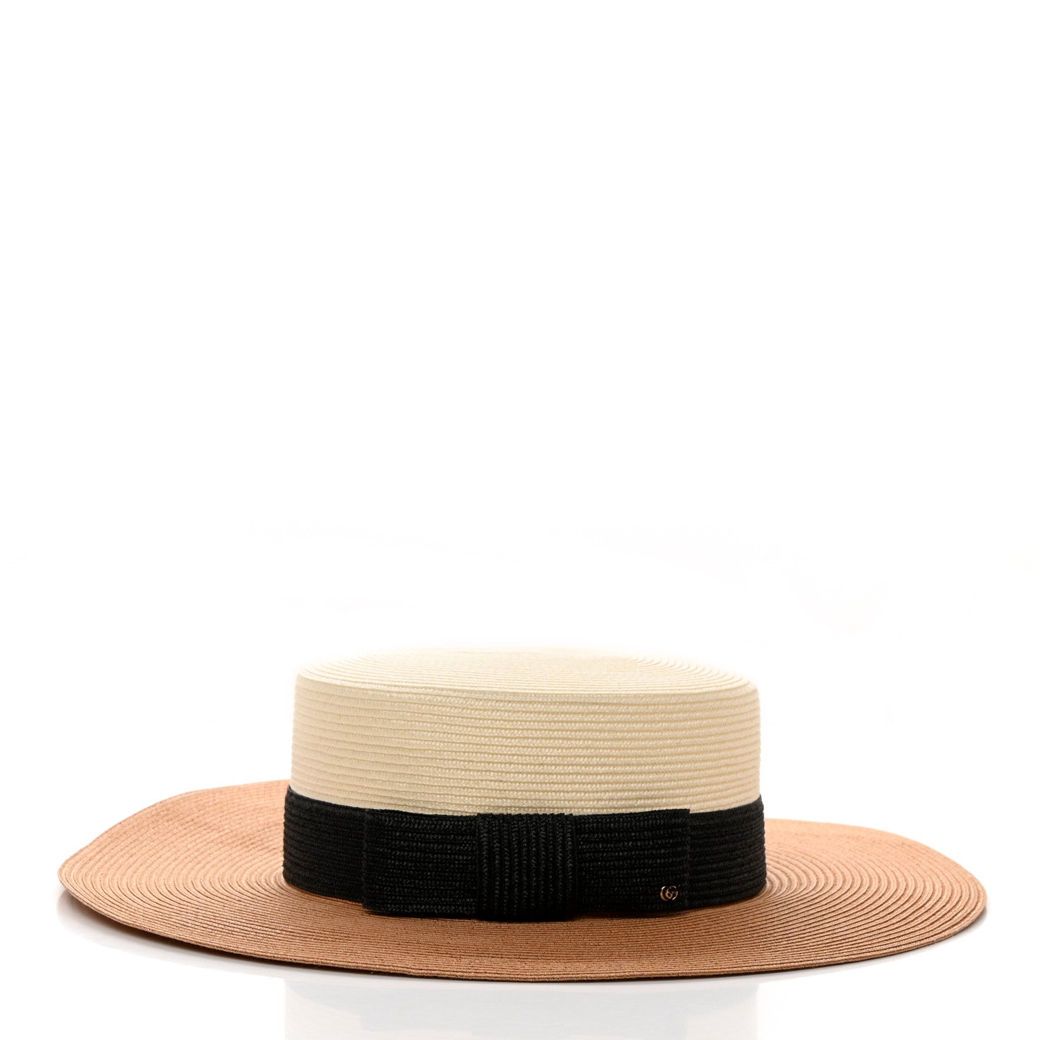 Gucci Straw Effect Fabric Wide Brim Hat With Bow XS White Black 5 of 9