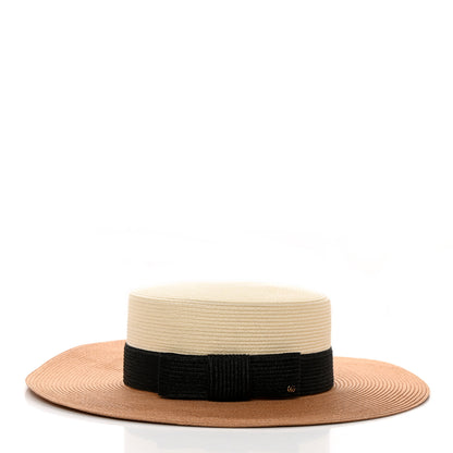 Gucci Straw Effect Fabric Wide Brim Hat With Bow XS White Black 5 of 9