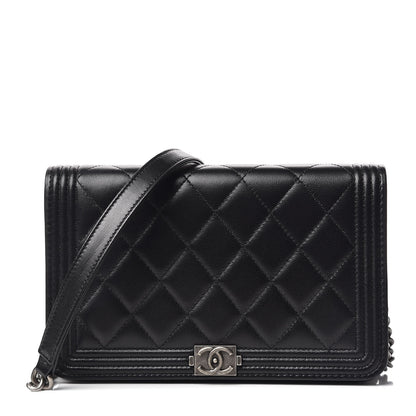 Chanel Lambskin Quilted Boy Wallet On Chain WOC Black 1 of 14