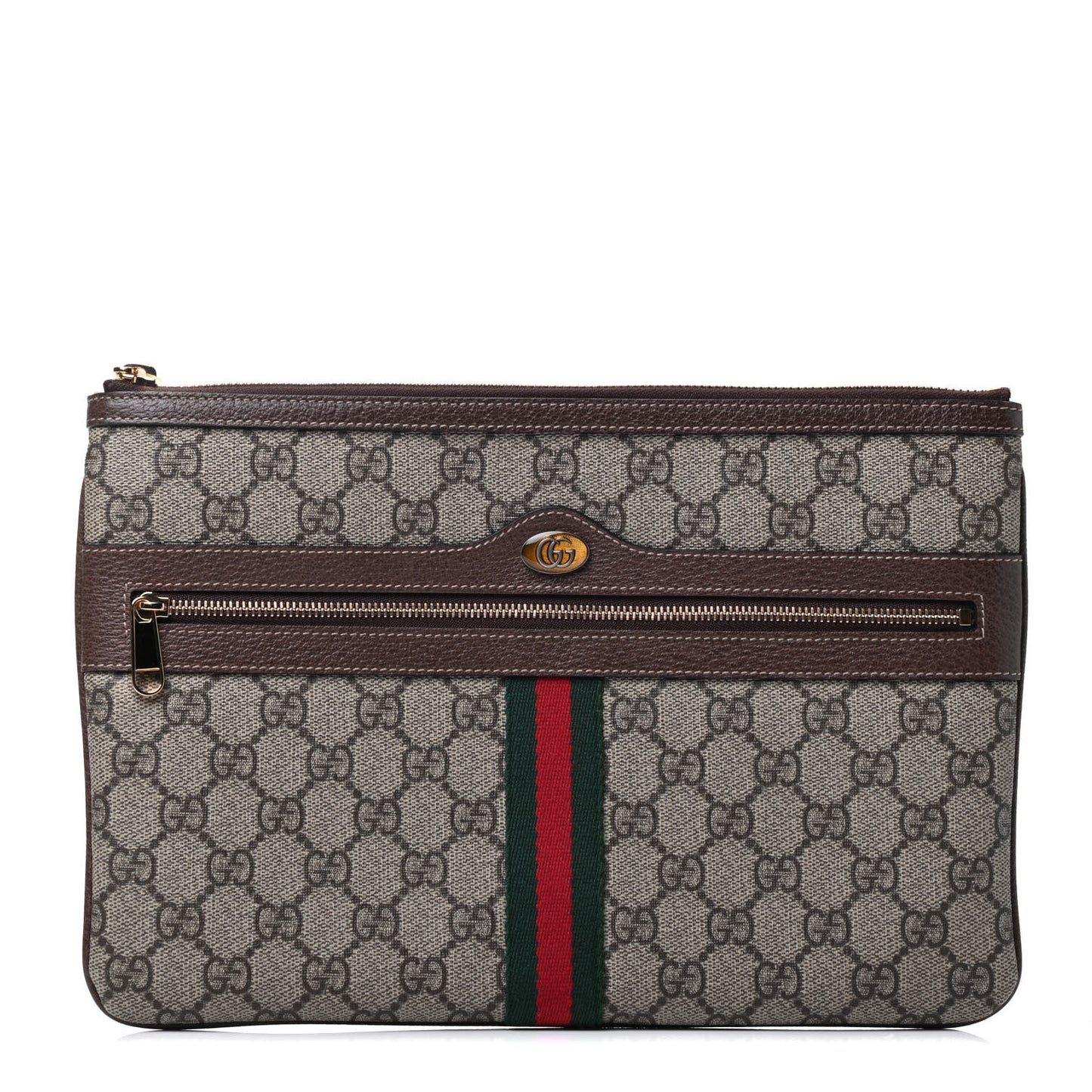 GG Supreme Monogram Large Ophidia Pouch Clutch Brown