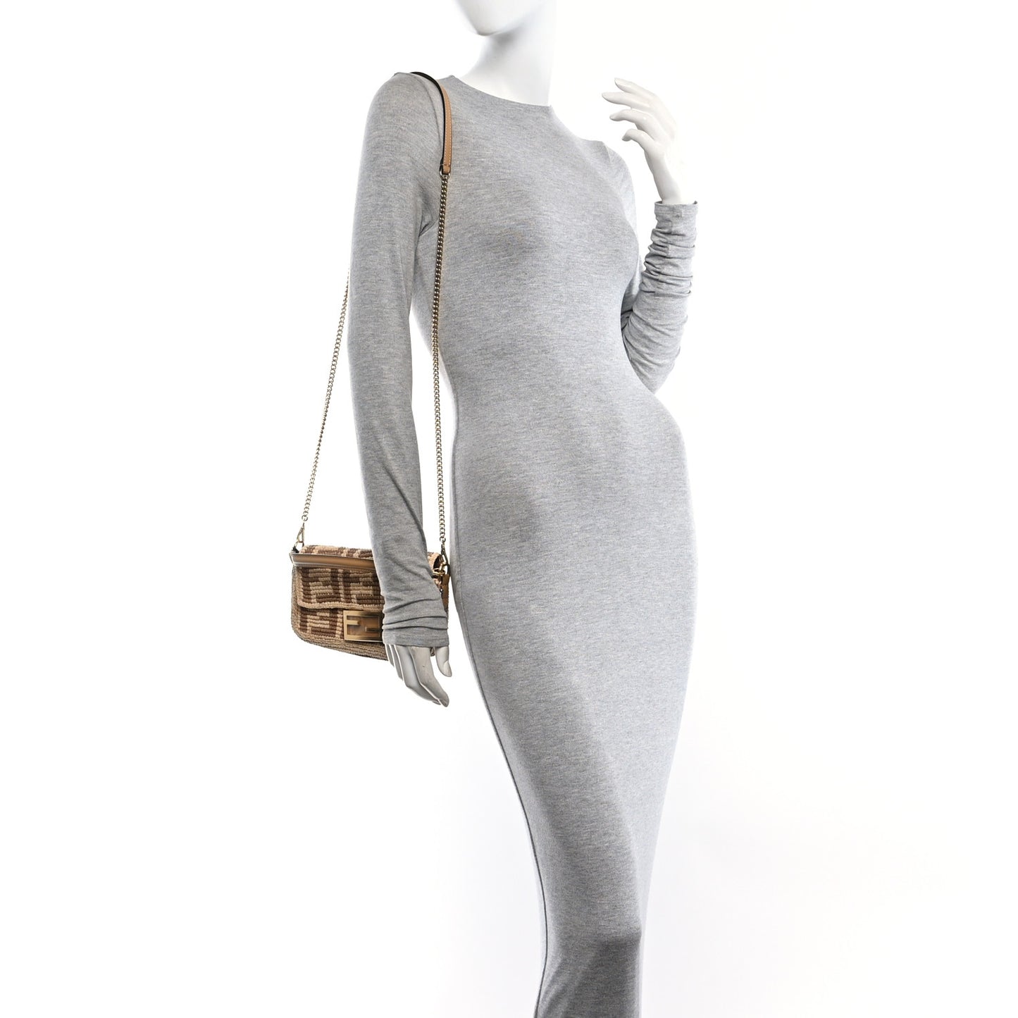 Raffia FF Mini Baguette Beige