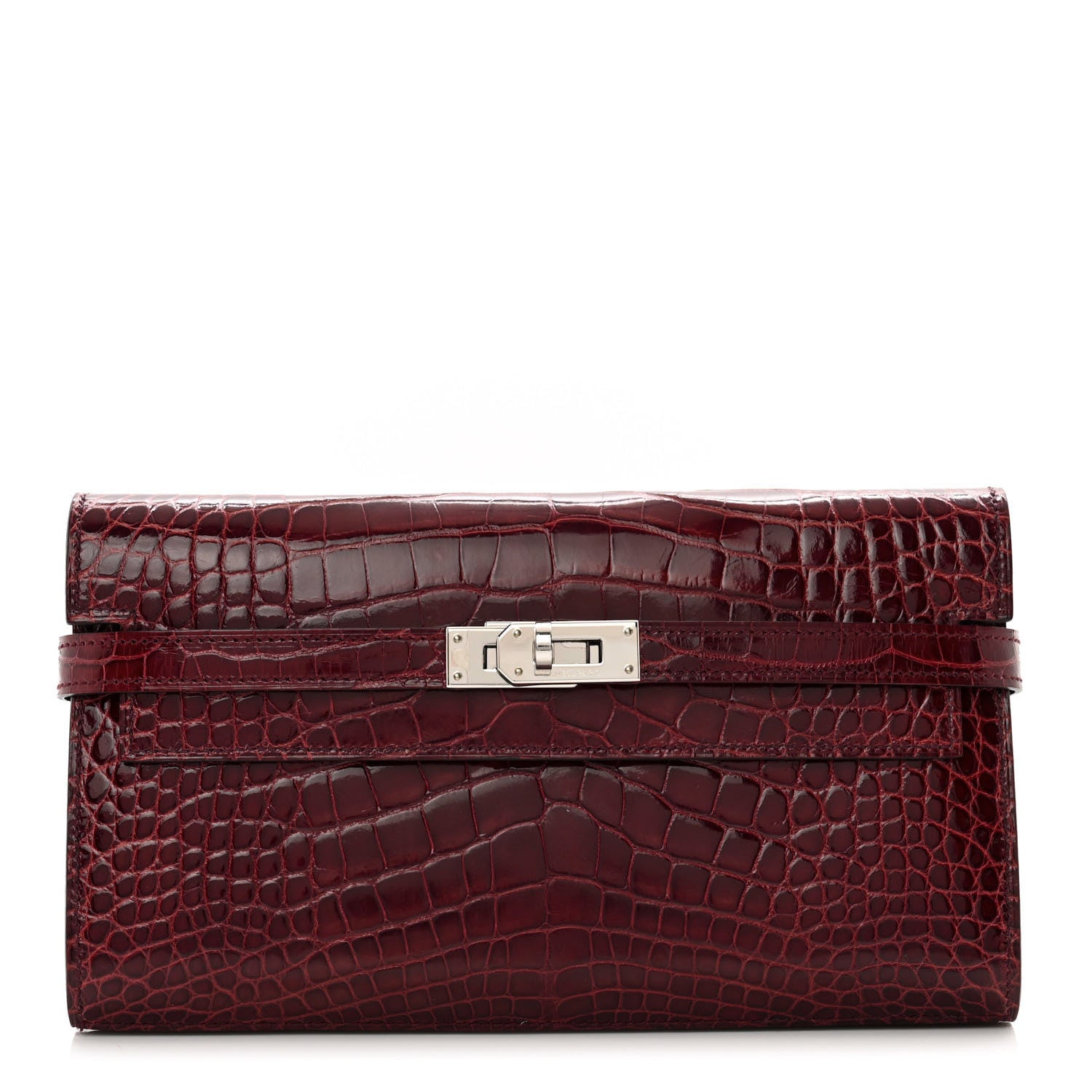 Hermes Shiny Alligator Kelly Longue Wallet Bourgogne 1 of 10