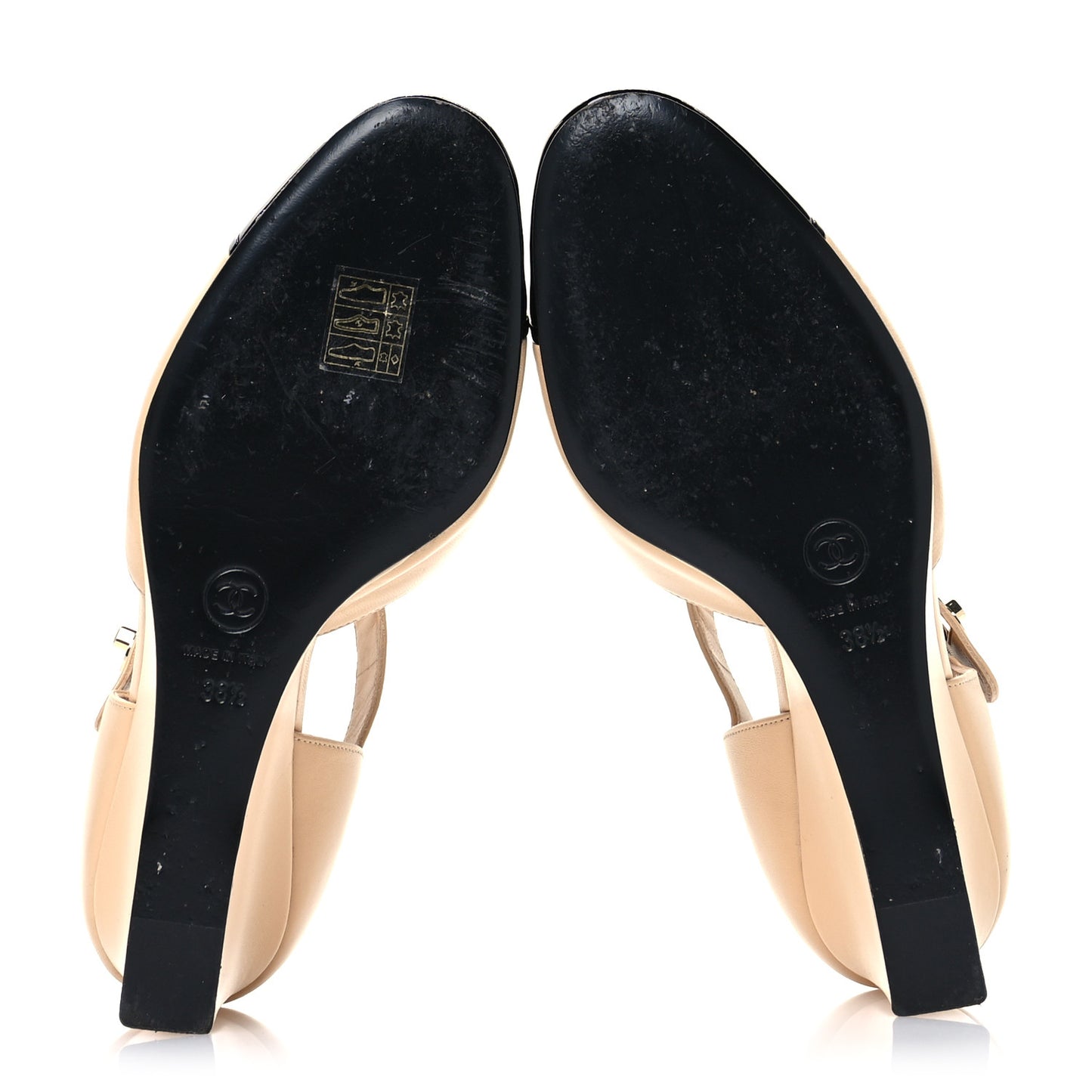 Lambskin Patent Cap Toe Mary Jane Wedge Pumps 38.5 Beige Black