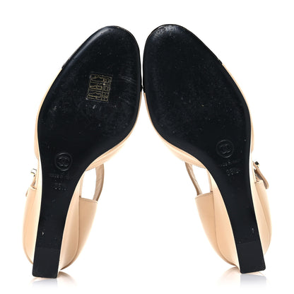 Chanel Lambskin Patent Cap Toe Mary Jane Wedge Pumps 38.5 Beige Black 6 of 9