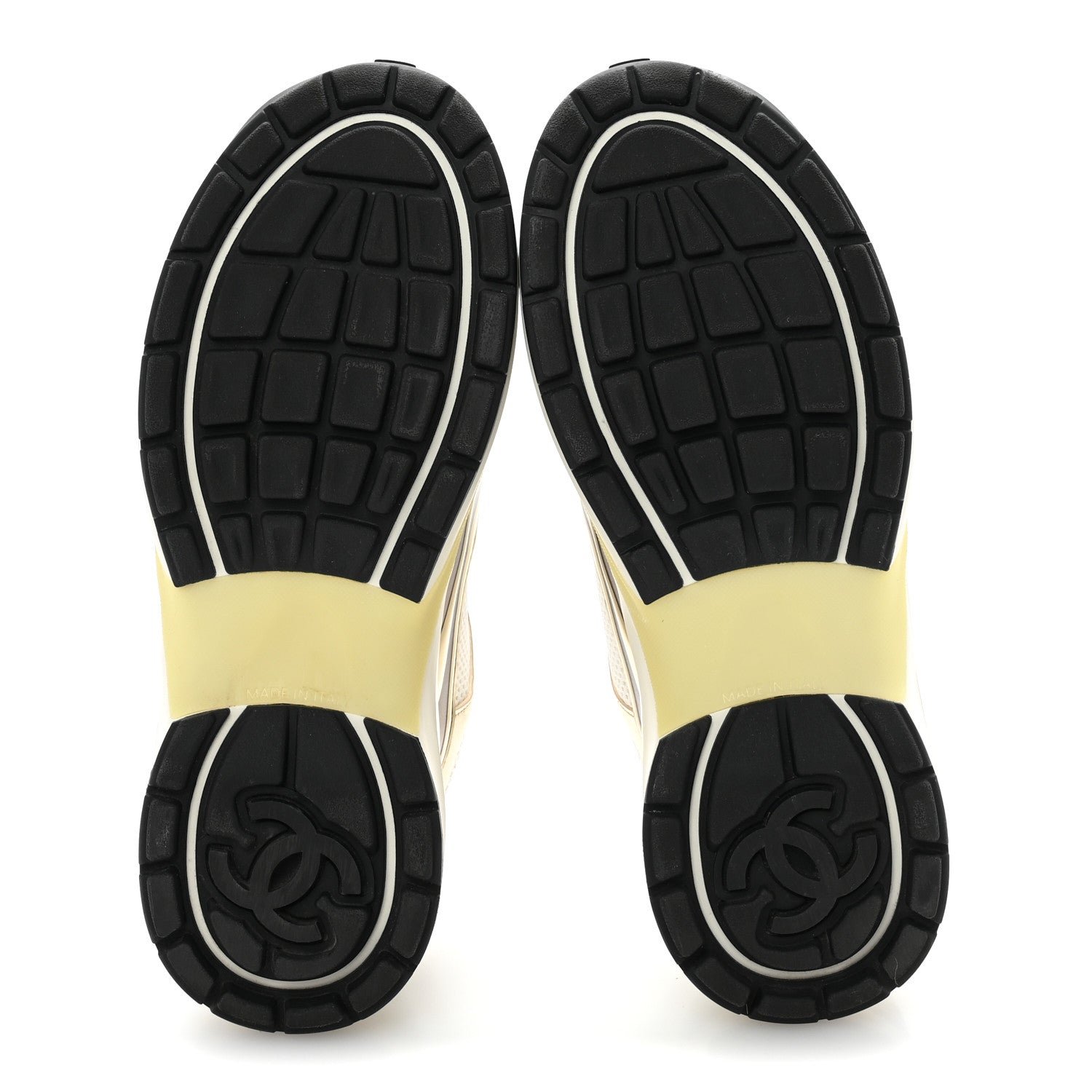 Chanel Fabric Laminated Calfskin Stretch CC Sneakers 38 White Gold