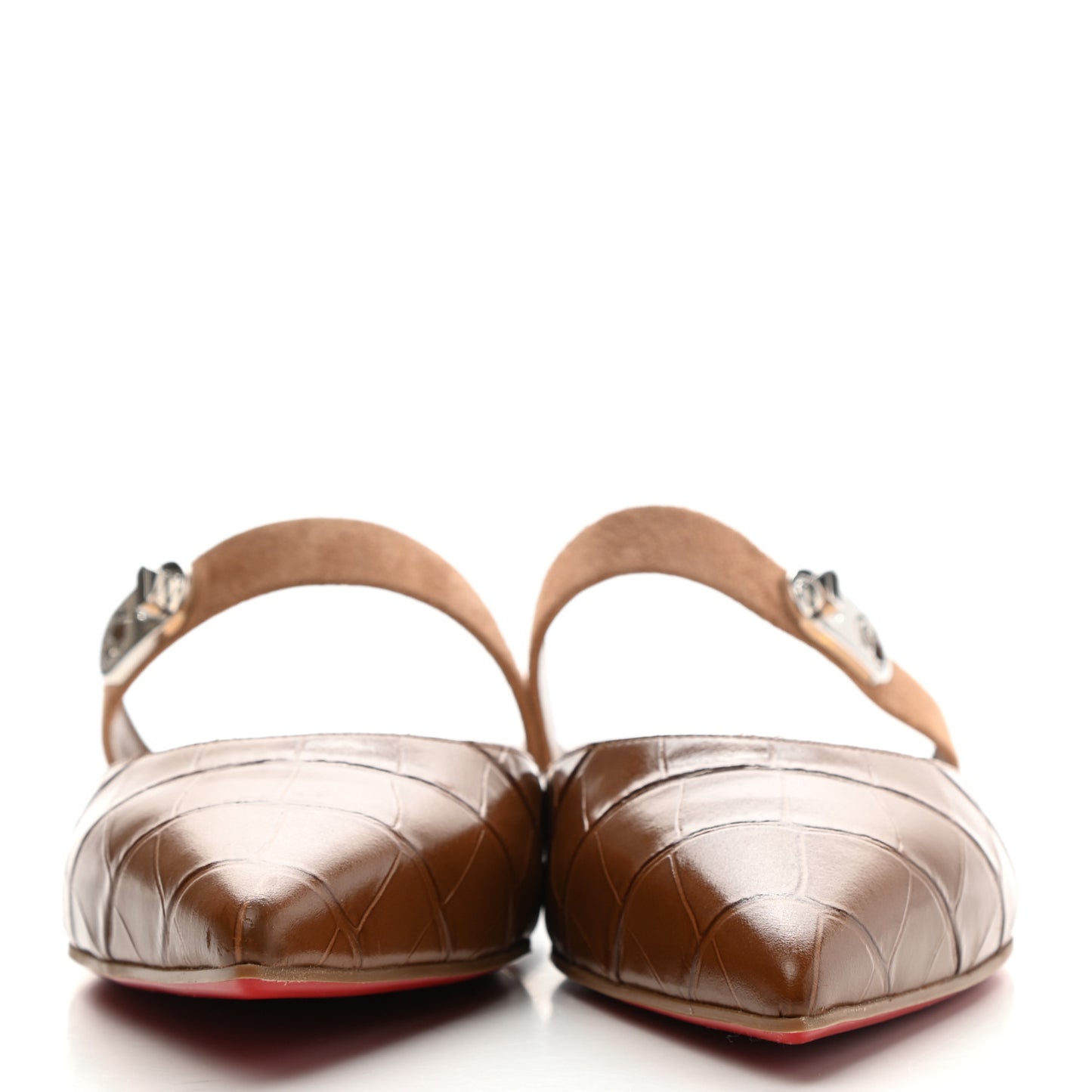 Calfskin Crocodile Embossed Choc Lock Flats 37 Biscotto