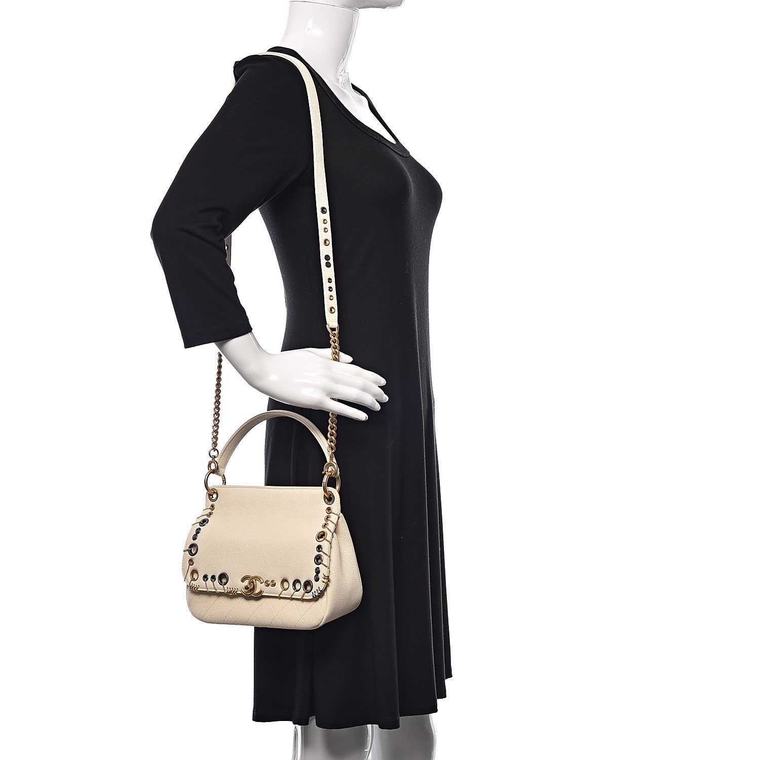 Chanel Caviar Quilted Grommet Embellished Small Piercing Chic Flap Bag Ivory 2 of 12