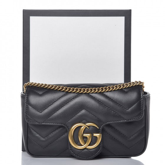 Gucci Calfskin Matelasse Super Mini GG Marmont Shoulder Bag Black 9 of 9