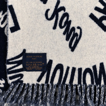 Louis Vuitton Wool Cashmere Logo LV Scarf Navy White 3 of 3