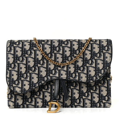 Christian Dior Oblique Saddle Chain Pouch Blue 1 of 11