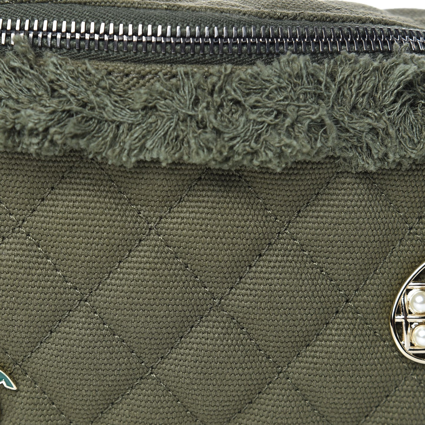 Canvas Lambskin Quilted Coco Cuba Charms Waist Bag Khaki