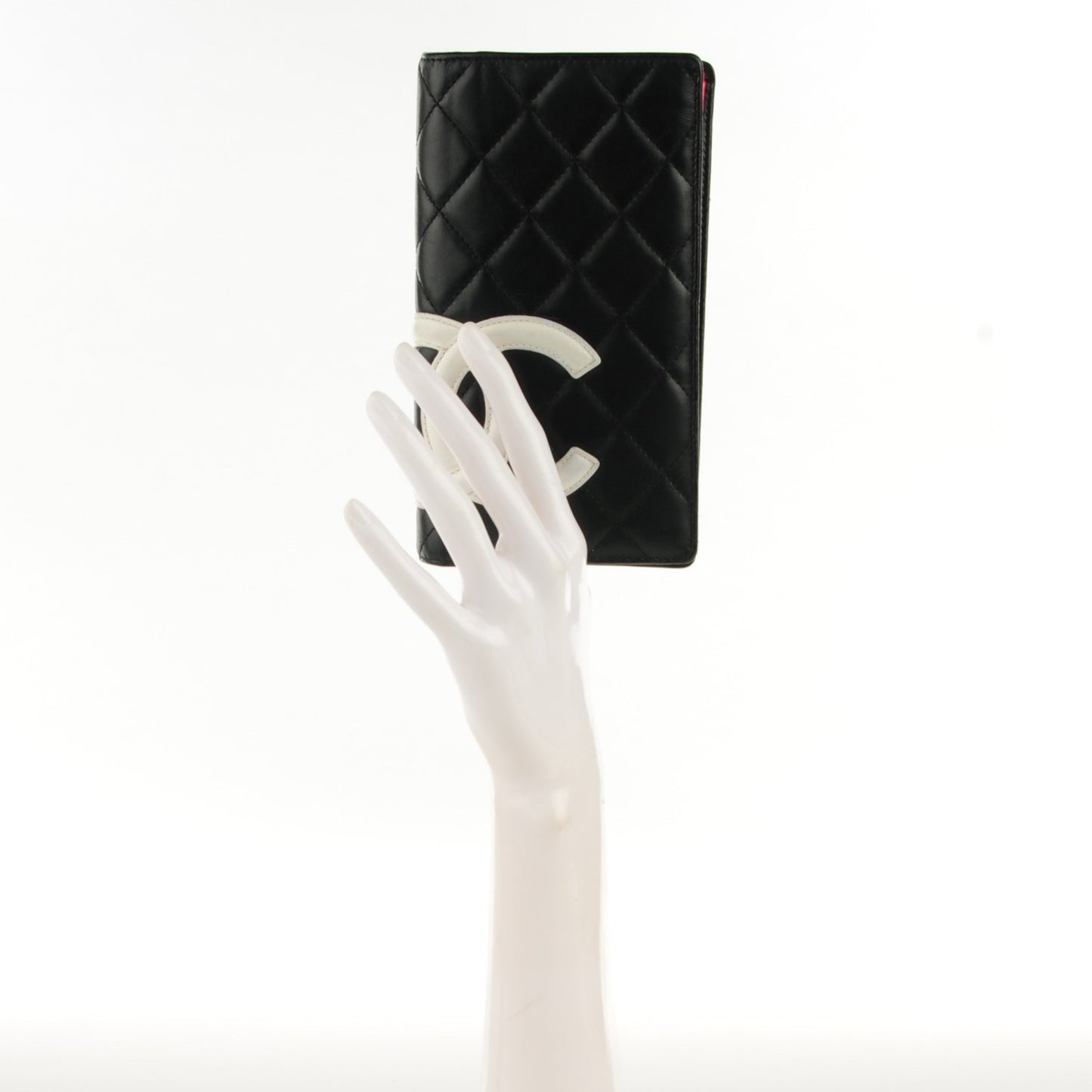 Calfskin Quilted Cambon Yen Wallet Black White