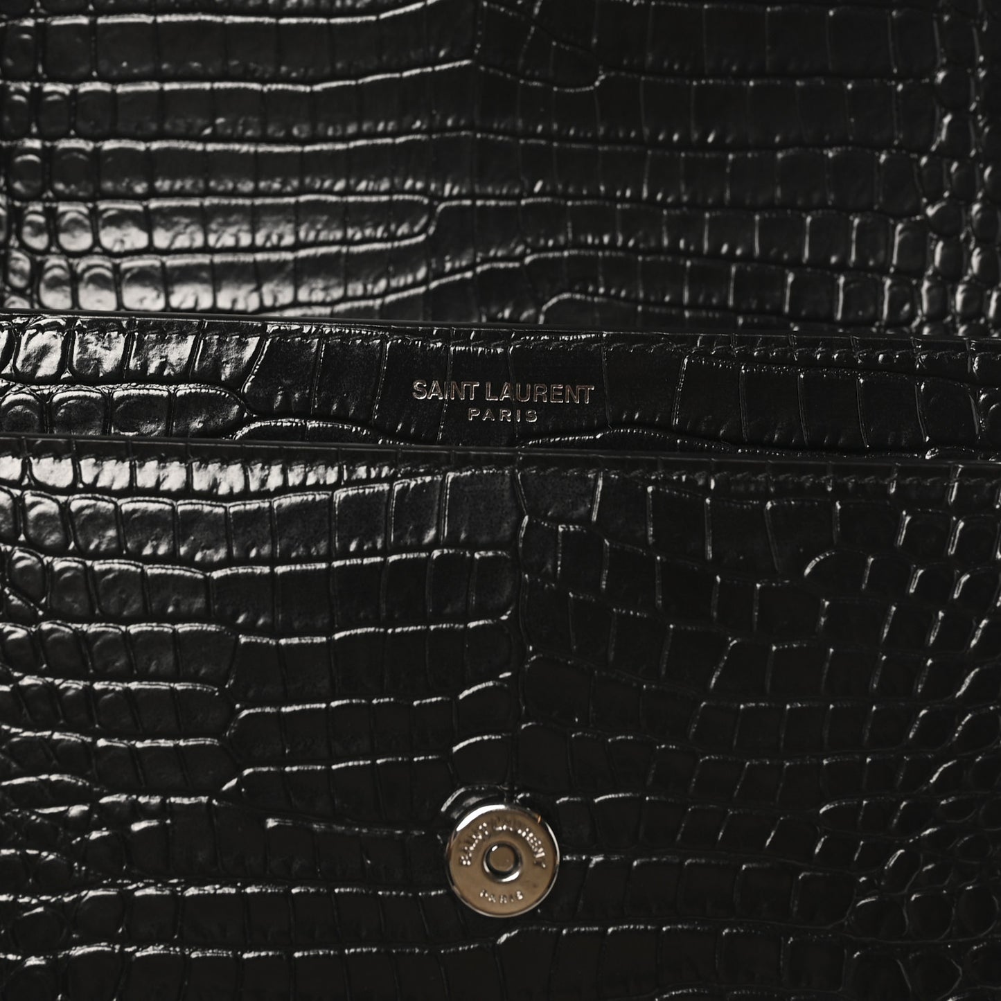 Calfskin Crocodile Embossed Medium Monochrome Monogram Sunset Black