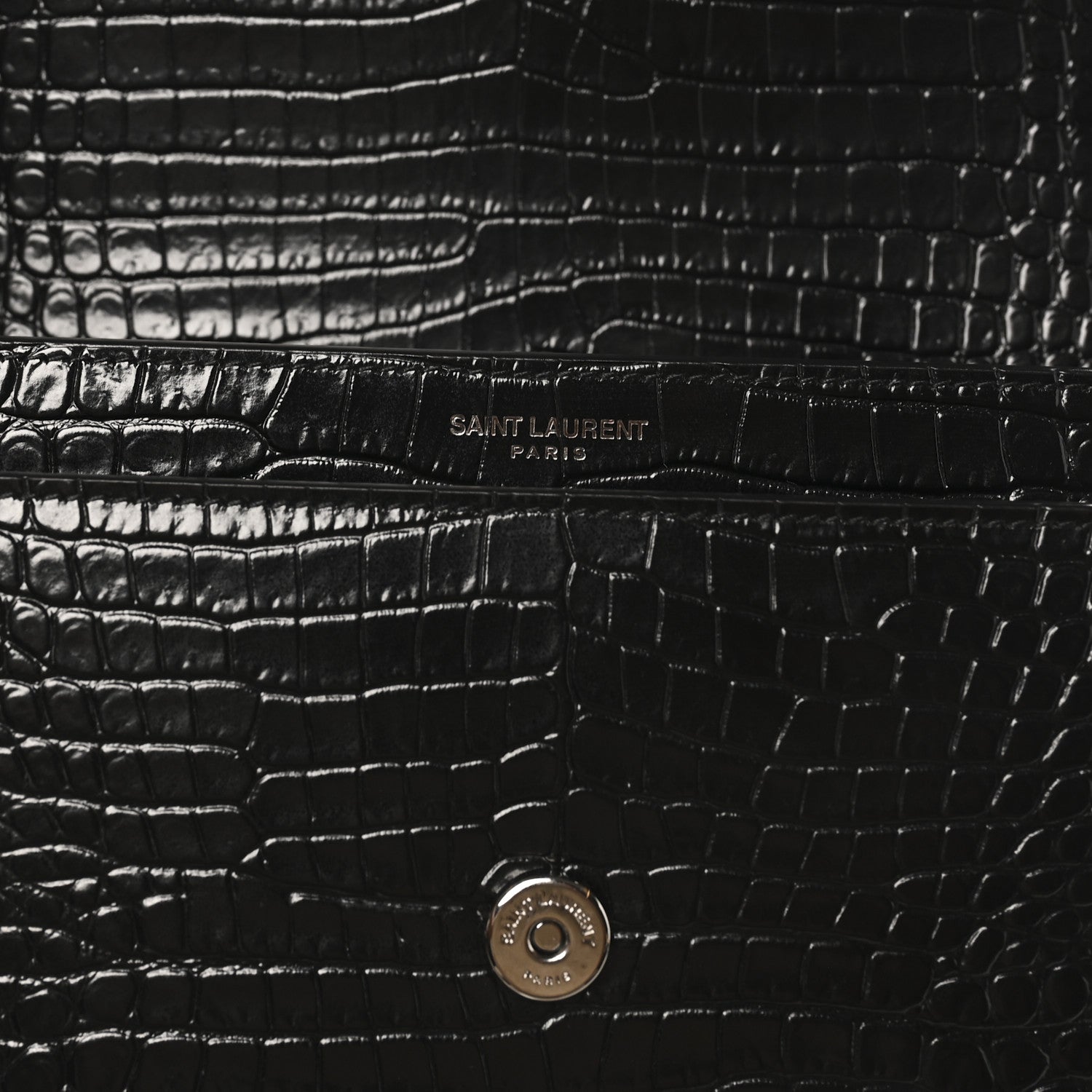 Saint Laurent Calfskin Crocodile Embossed Medium Monochrome Monogram Sunset Black 6 of 9