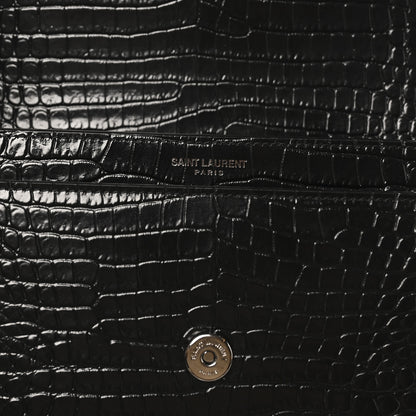 Saint Laurent Calfskin Crocodile Embossed Medium Monochrome Monogram Sunset Black 6 of 9