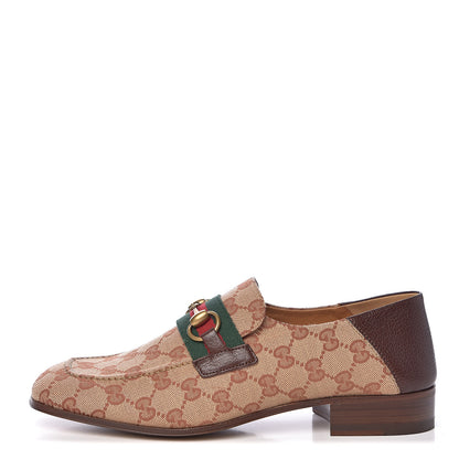 Gucci GG Monogram Goatskin Web Mens Horsebit Loafers 7 Beige Ruggine Light Brown 1 of 10