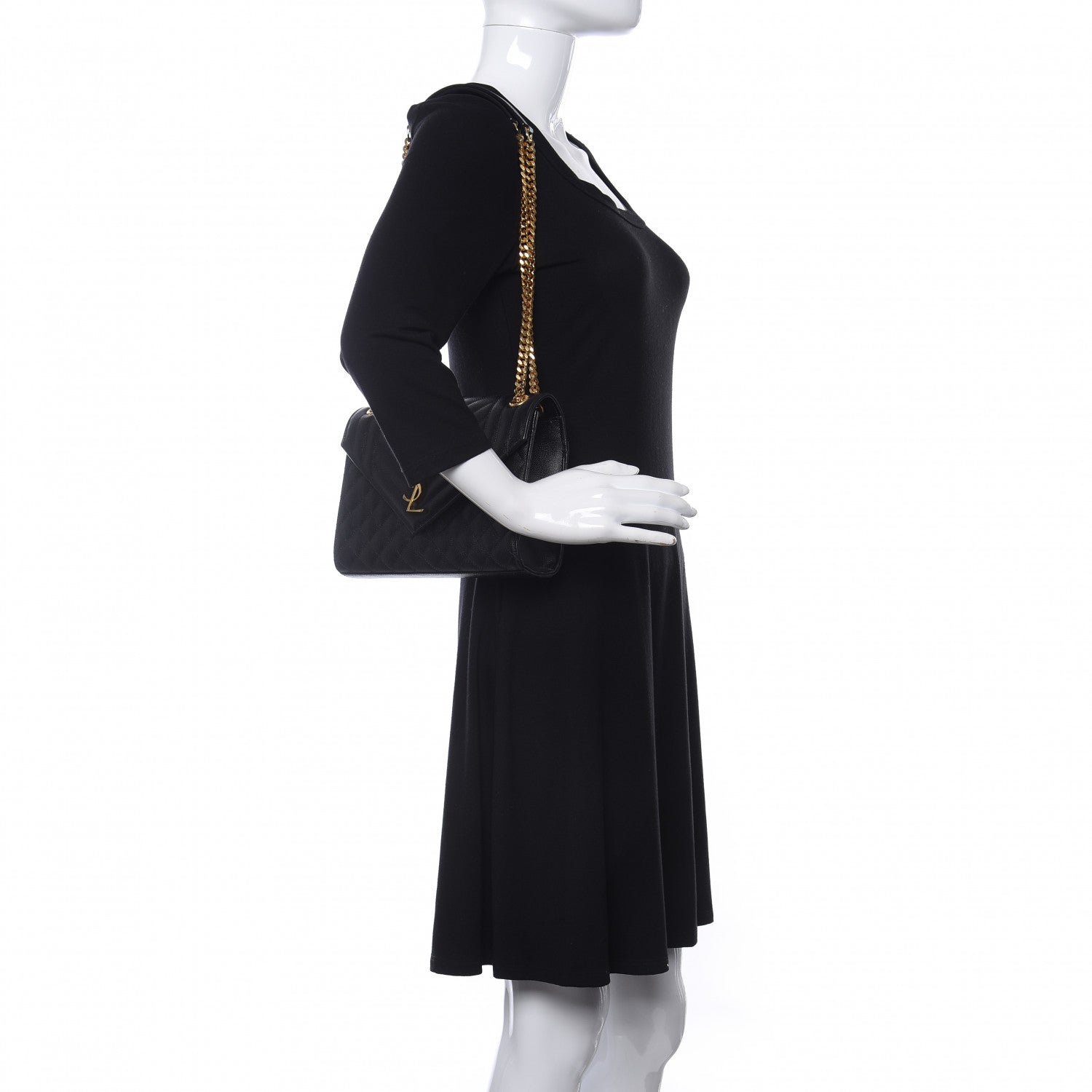 Saint Laurent Grain De Poudre Textured Mixed Matelasse Triquilt Medium Monogram Satchel Black 2 of 10