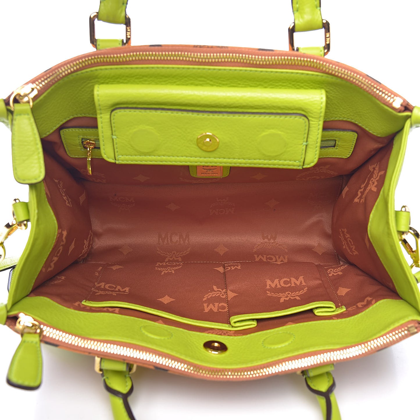Visetos Double Zip Tote Cognac Green