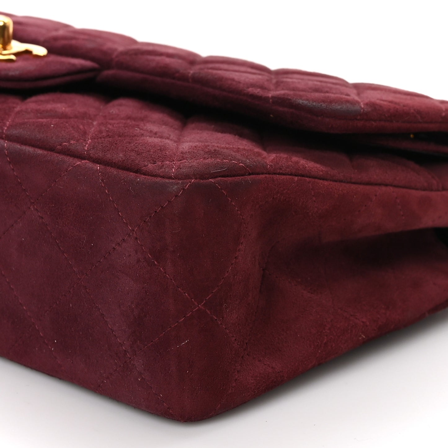 Suede Quilted Medium Double Flap Burgundy