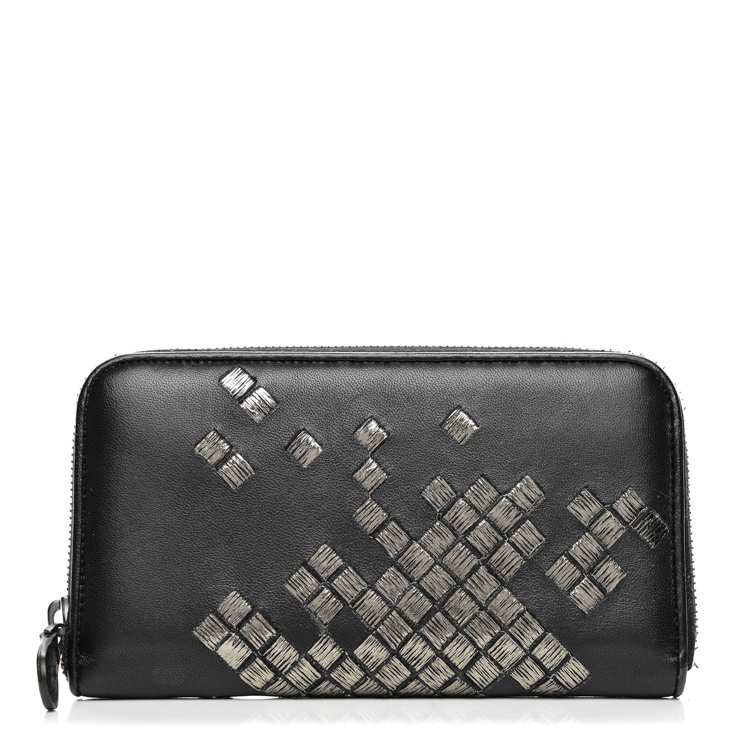 Nappa Ricamo Placcato Zip Around Wallet Nero Black