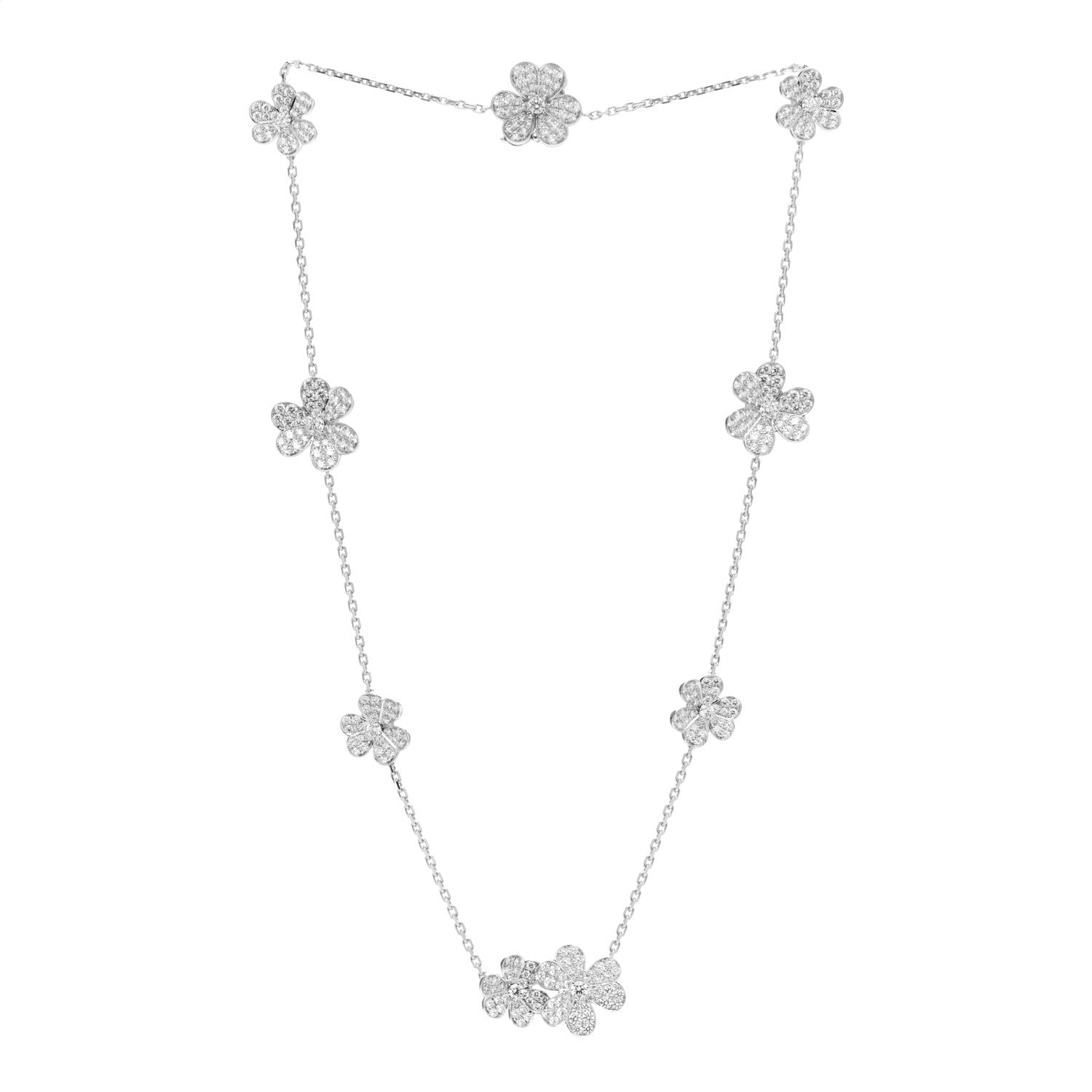 Van Cleef & Arpels 18K White Gold Diamond 9 Motifs Frivole Necklace 3 of 5