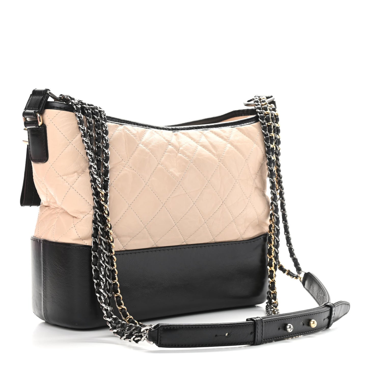 Aged Calfskin Quilted Medium Gabrielle Hobo Beige Black