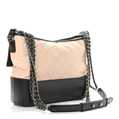 Chanel Aged Calfskin Quilted Medium Gabrielle Hobo Beige Black 3 of 13