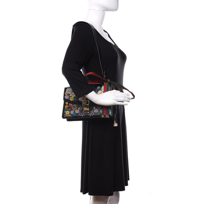 Gucci Calfskin Embroidered Small Sylvie Shoulder Bag Black 2 of 10