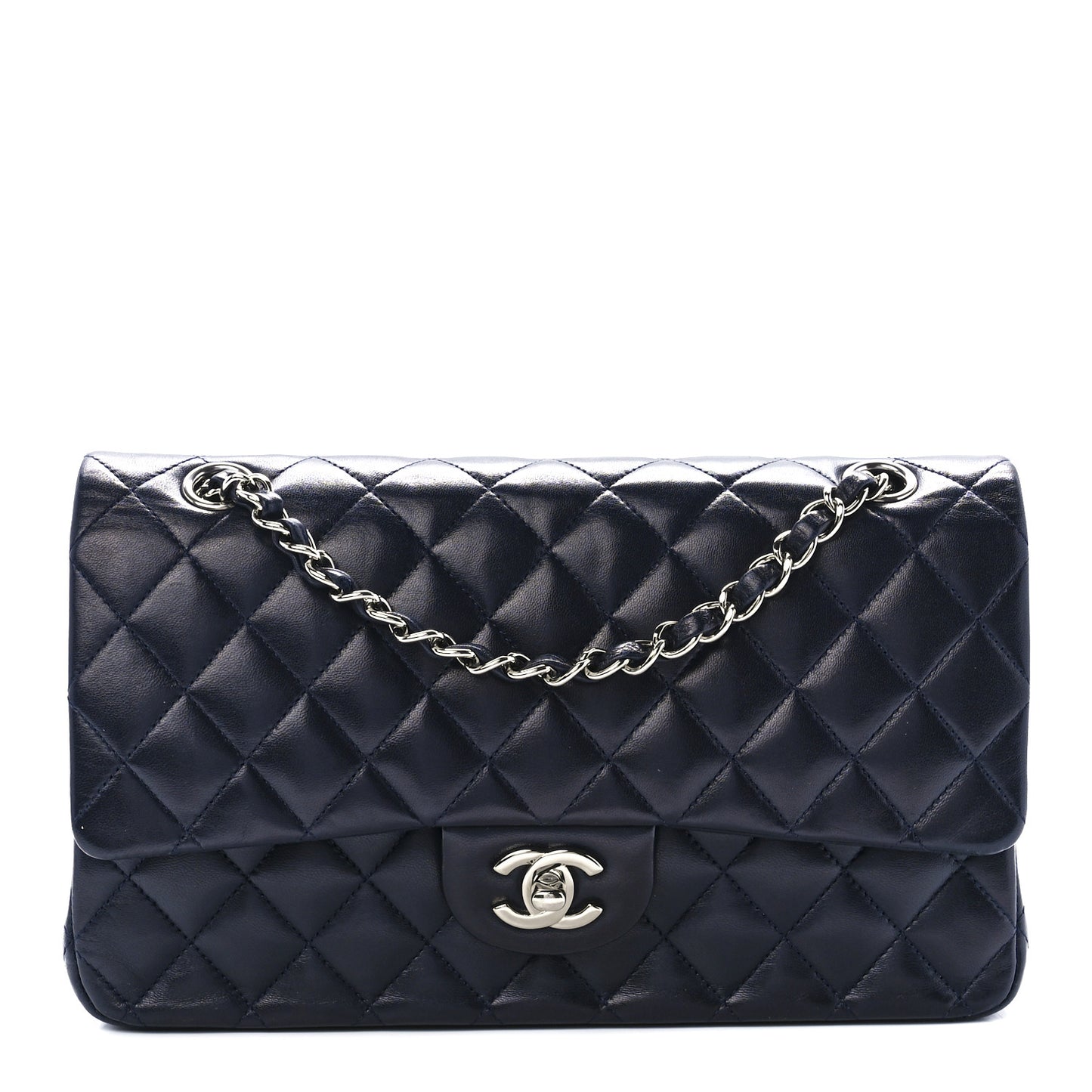 Lambskin Quilted Medium Double Flap Navy