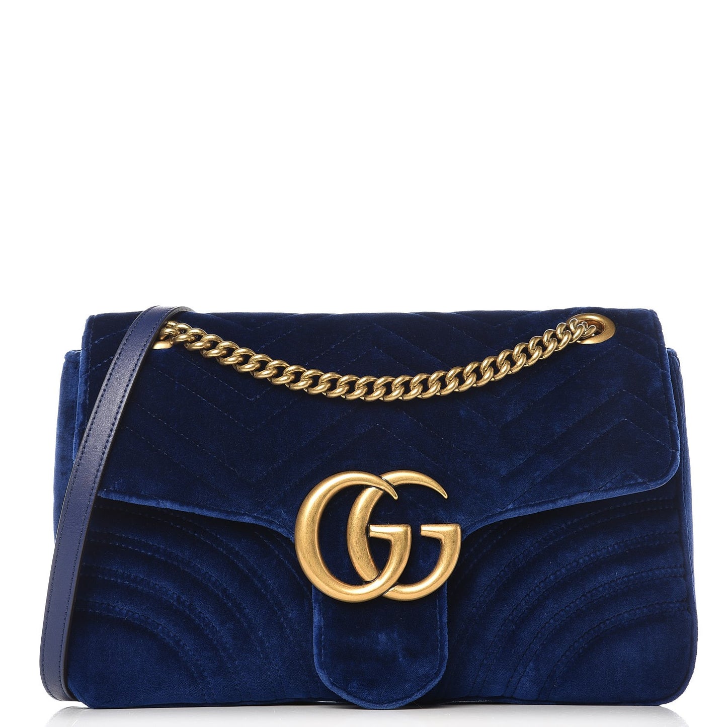 Velvet Matelasse Medium GG Marmont Shoulder Bag Cobalt Blue