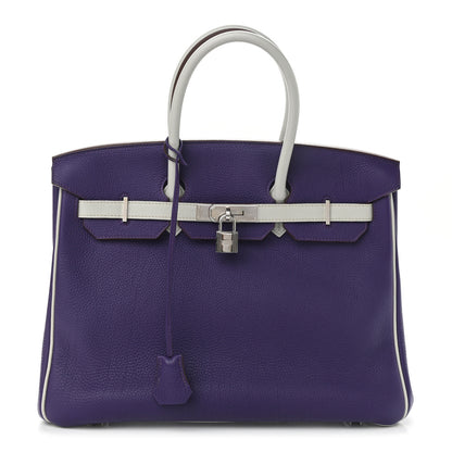 Hermes Togo Bi-Color Horseshoe Birkin 35 Iris Gris Perle 1 of 12