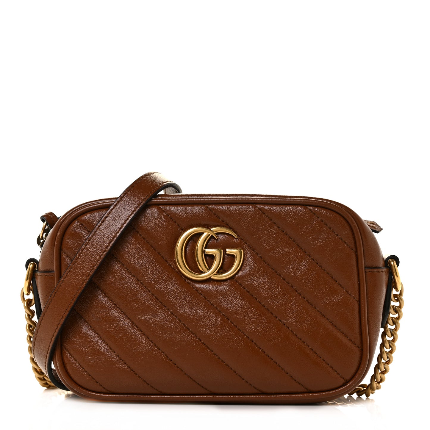 Glazed Calfskin Matelasse Diagonal Mini GG Marmont Chain Shoulder Bag Cuir