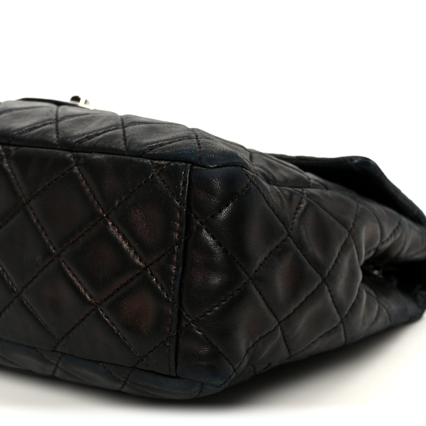 Washed Lambskin Quilted Maxi Single Flap Black