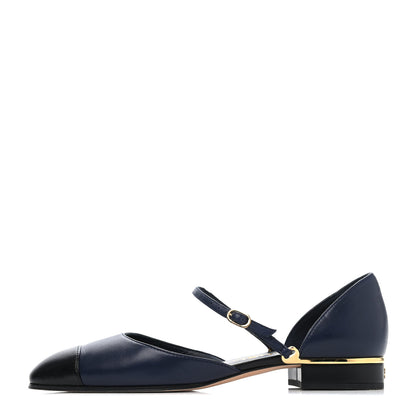 Chanel Lambskin Cap Toe CC Flats 36 Navy Black 1 of 4