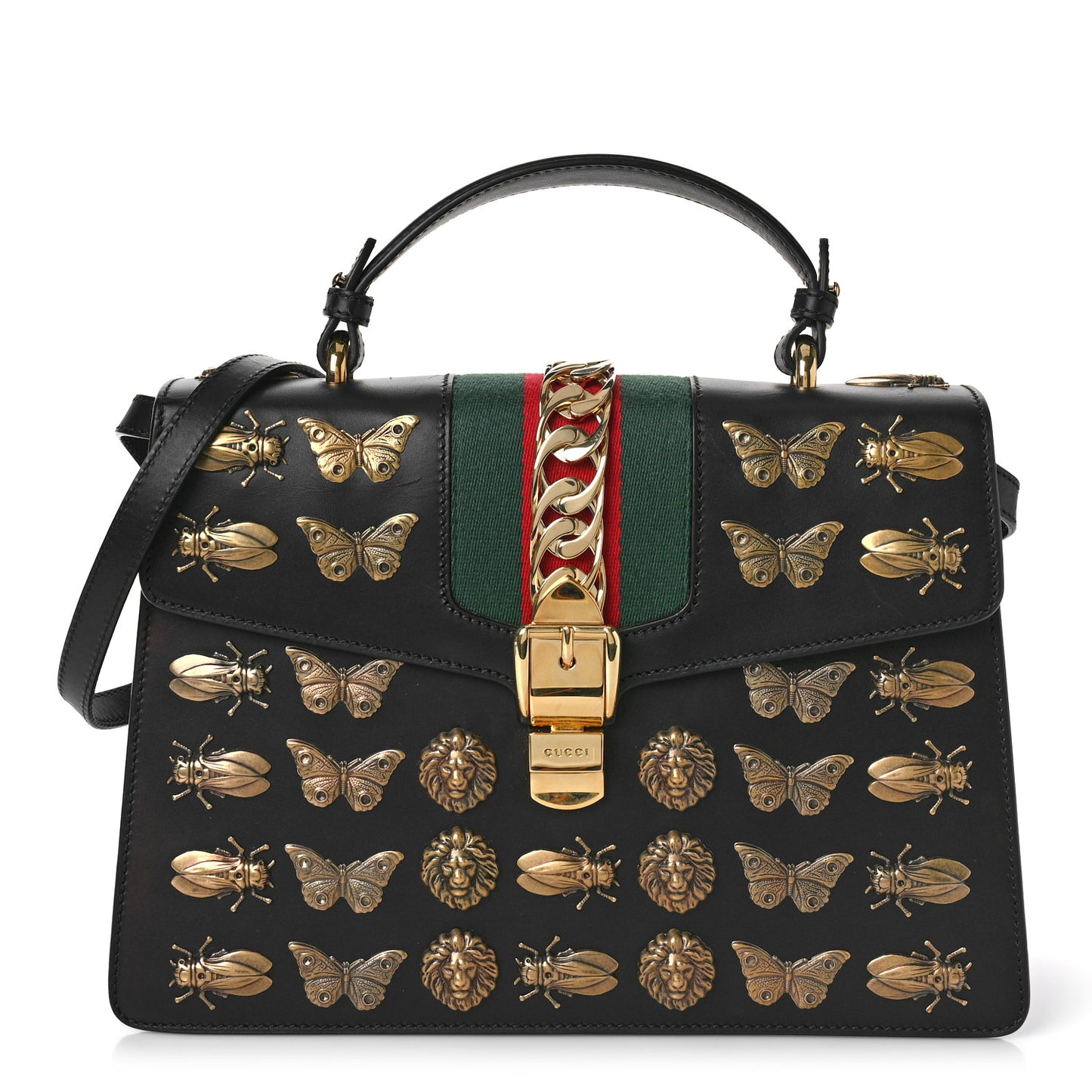 Calfskin Animal Studs Medium Sylvie Top Handle Bag Black